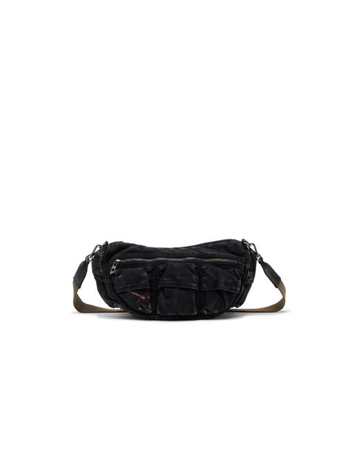 DIESEL Black Multi-pkts-multipocket Bag In Washed Denim