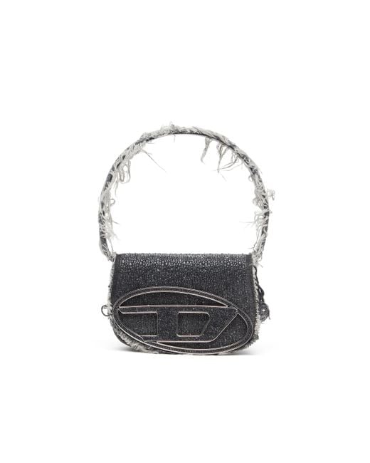DIESEL Black 1dr-iconic Shoulder Bag In Denim And Crystals
