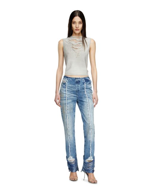 DIESEL Blue Tank Top With Distressed Front