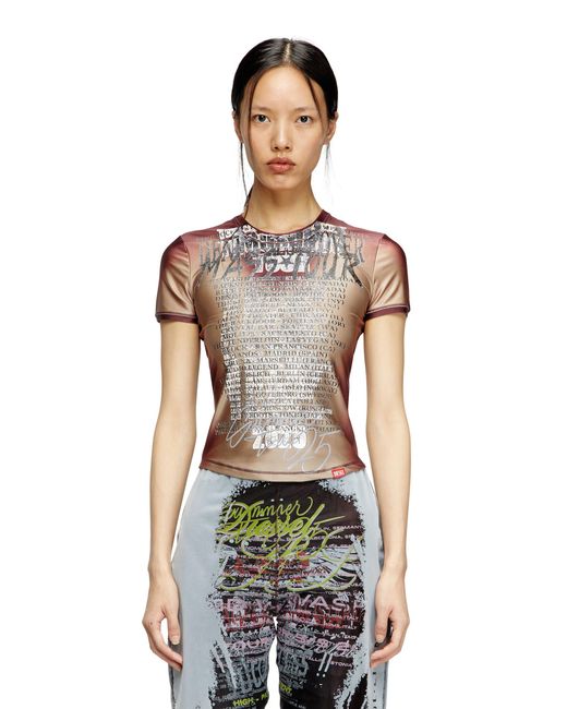 DIESEL Short-Sleeve Top With Lyrics Print Brown