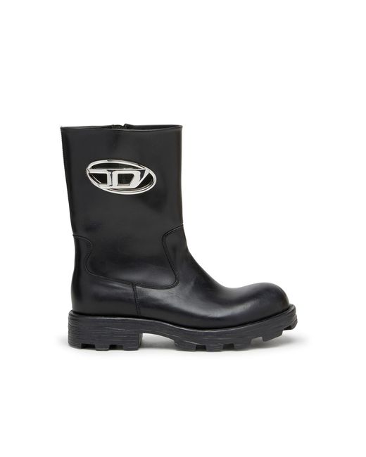 DIESEL Black D-Hammer-Cut-Out Leather Boots With Logo Hardware