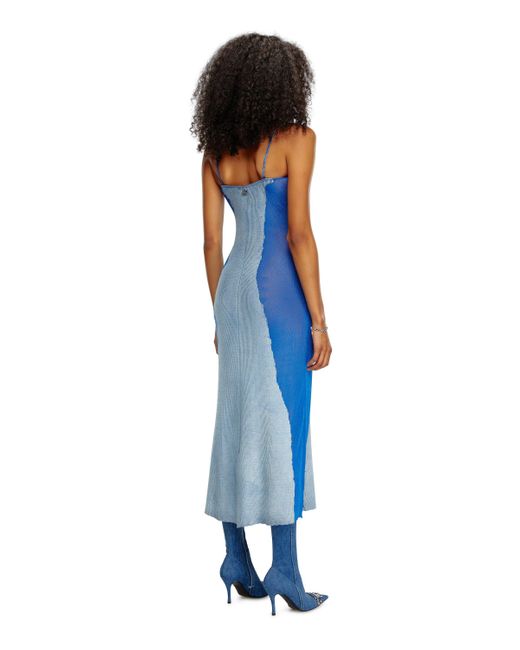 DIESEL Blue Midi Slip Dress In Devoré Knit