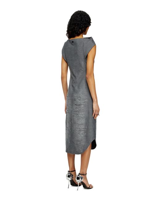 DIESEL Blue Prince Of Wales Midi Dress With Distressing
