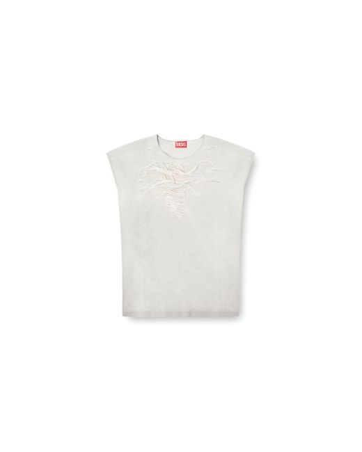 DIESEL White Sleeveless Sweatshirt With Distressed Front for men