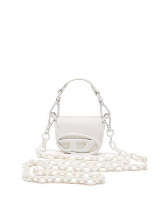 DIESEL White Iconic Micro Bag Charm In Matte Leather