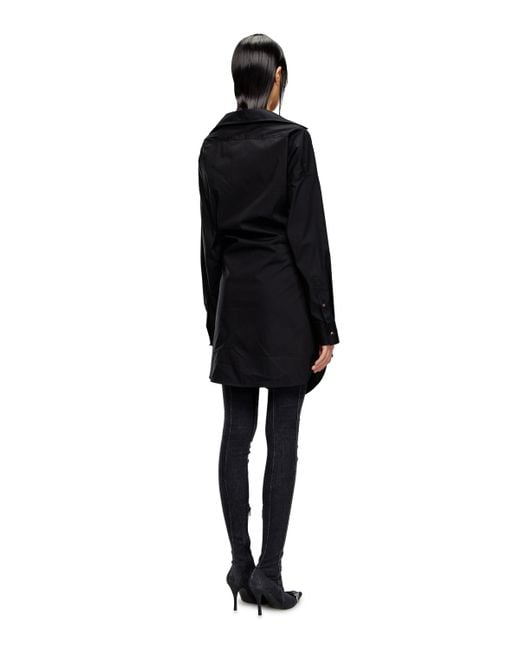 DIESEL Black Short Shirt Dress In Stretch Poplin
