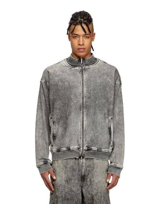 DIESEL Track Denim Zip-Up Sweater With Oval D Gray