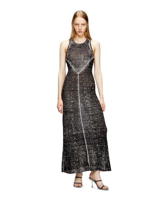 DIESEL Black 'M-Rab' Midi Dress Made Of Linen Yarn