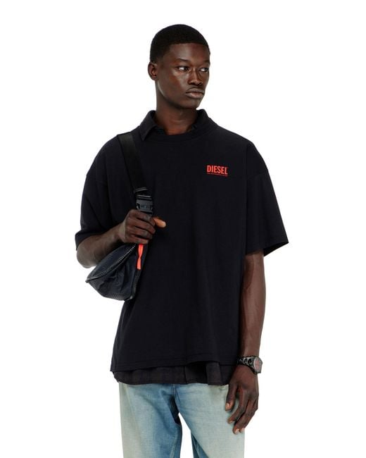 DIESEL Black Cotton T-Shirt With Biscotto Print for men