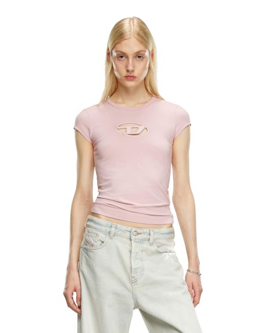 DIESEL Pink T-angie Cut-out Logo T-shirt