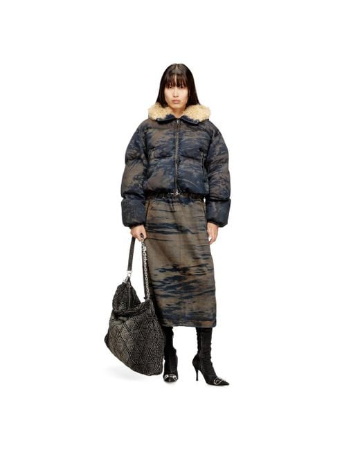 DIESEL Black Midi Denim Skirt With Drawstring