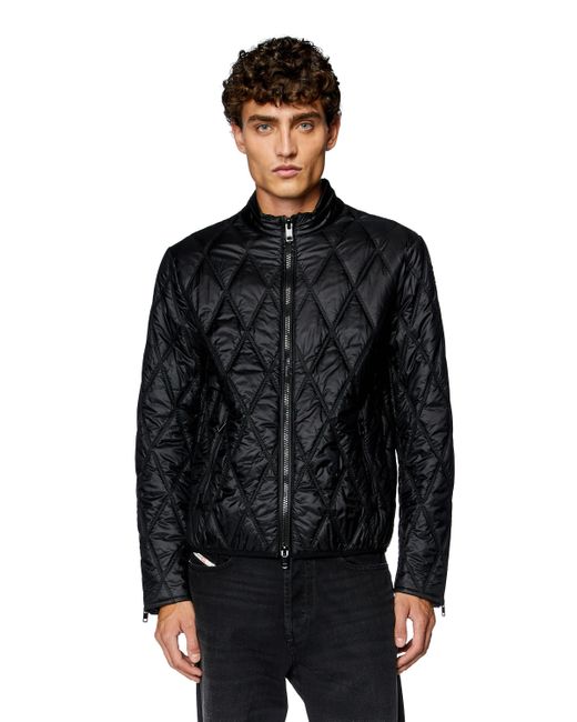 DIESEL Black Mock-neck Jacket In Quilted Nylon for men