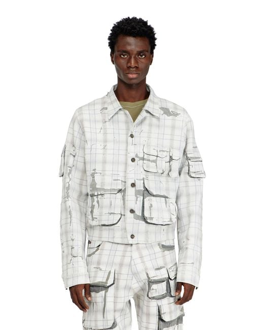 DIESEL White Denim Jacket With Peel-Off Effect for men