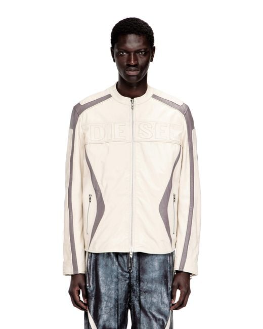 DIESEL Natural Colour-Block Leather Biker Jacket for men