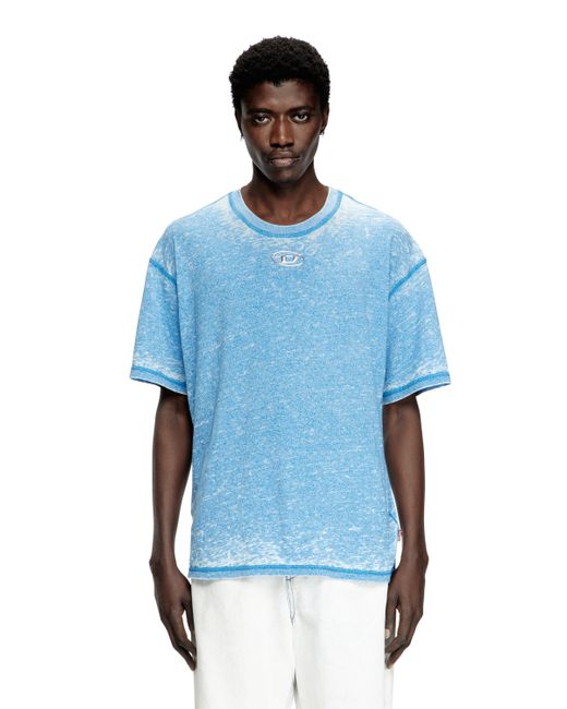 DIESEL Blue Burnout T-shirt With Metal-look Logo for men