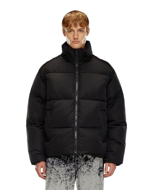 DIESEL Black Hooded Down Jacket for men