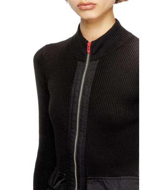 DIESEL Black Ribbed Dress With Cargo Pockets