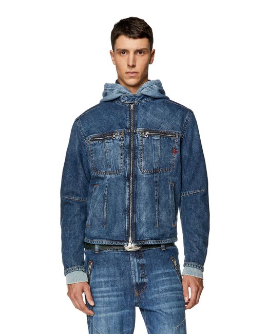 DIESEL Zip Denim Jacket in Blue for Men | Lyst