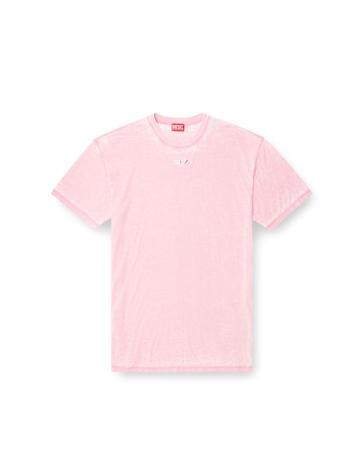DIESEL Pink Burnout T-Shirt With Metal-Look Logo for men