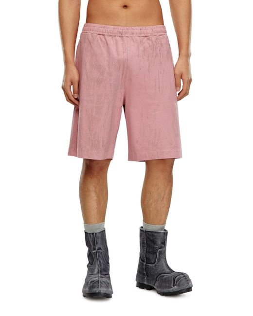DIESEL Pink Jersey Shorts With Cracked Effect for men