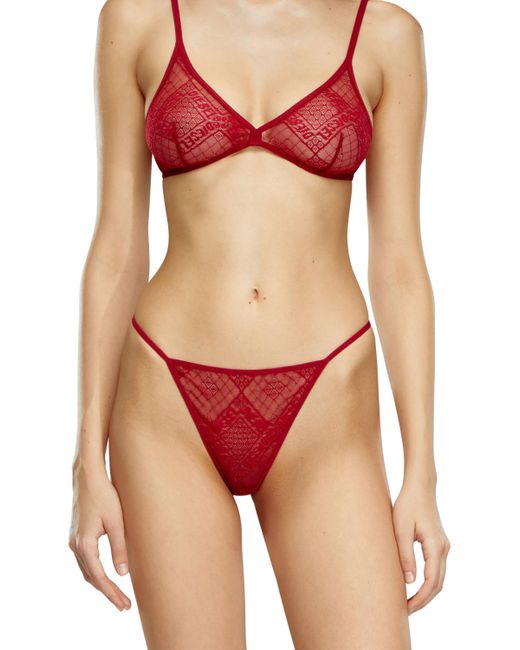 DIESEL Red Thong In Stretch Logo Lace