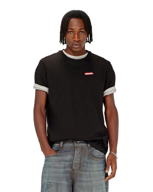 DIESEL Black Cotton T-Shirt With Logo Patch for men