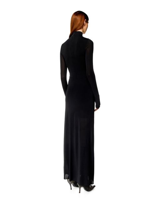 DIESEL Black Long Turtleneck Dress With Draped Panel