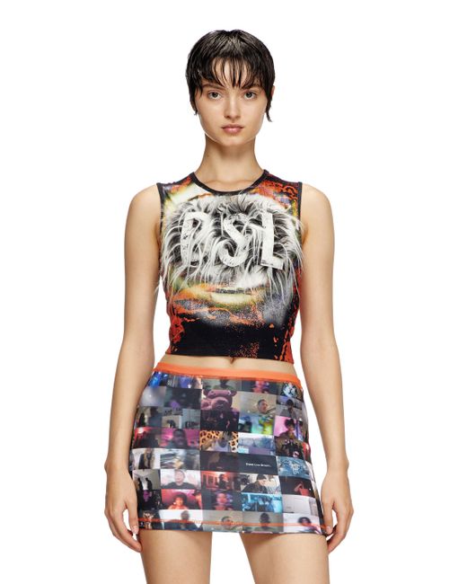 DIESEL White Fuzzy Logo Cropped Tank Top