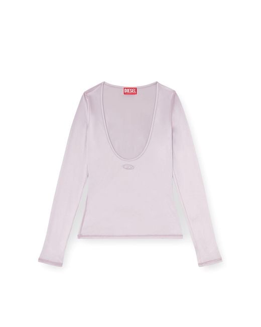DIESEL Pink Nylon Slim Top Scoop Neck With Logo Oval D Embroidery
