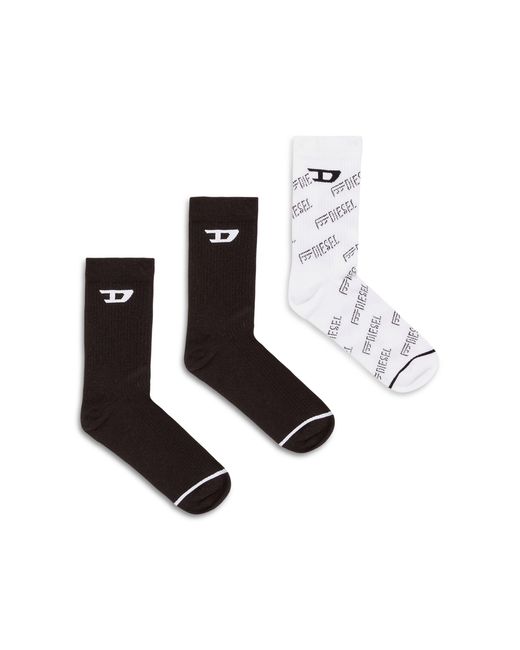 DIESEL White Three-Pack Cotton Socks With All-Over Logo for men