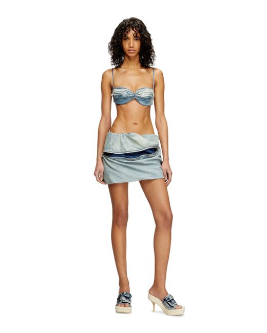 DIESEL Short Denim Skirt With Zip Detail Blue