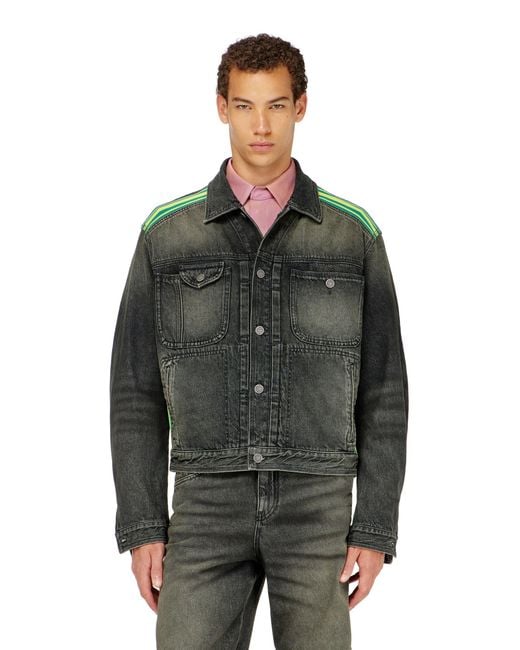 DIESEL Multicolor Trucker Jacket With Striped Shoulder Bands for men