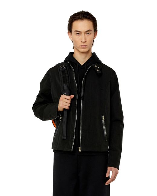 DIESEL Biker Jacket In Textured Technical Canvas in Black for Men Lyst