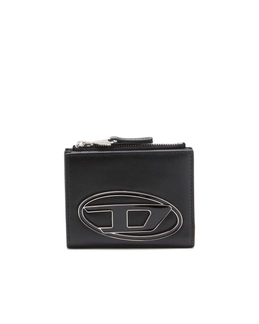 Petit portefeuille en cuir avec plaque à logo DIESEL en coloris Black