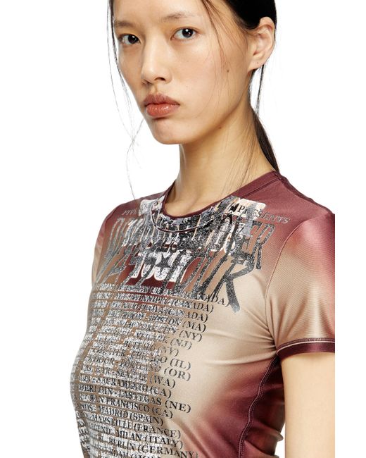 DIESEL Short-Sleeve Top With Lyrics Print Brown