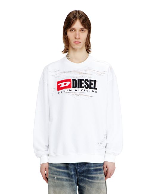 DIESEL White Sweatshirt With Devorèe Floating Threads for men