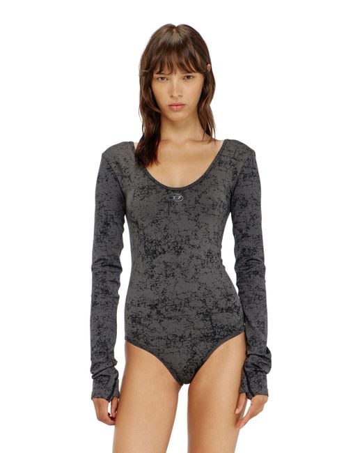 DIESEL Black Open-Back Bodysuit With Utilitarian Print