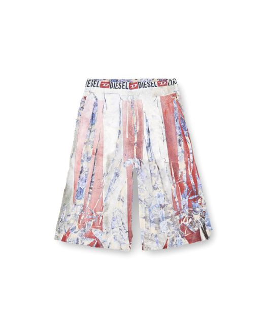 DIESEL Floral Shorts With Cracked Over-Print Red