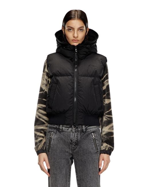 DIESEL Black Hooded Down Vest