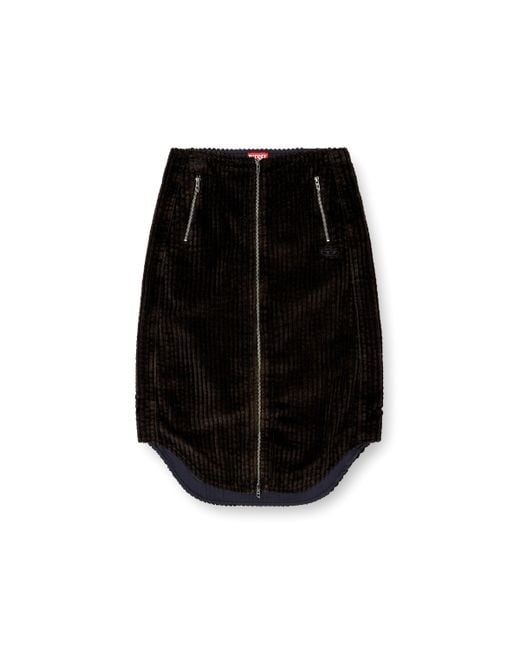 DIESEL Black Cotton Midi Skirt With Zipper
