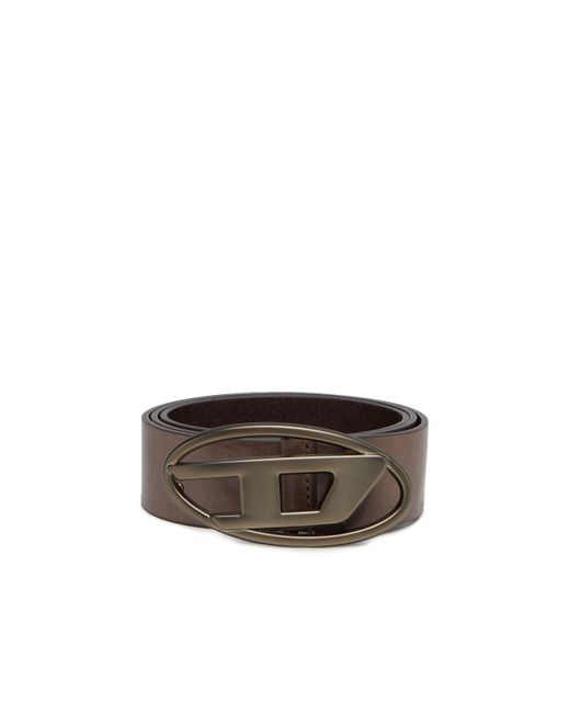 DIESEL Brown Leather Belt With Tonal Buckle