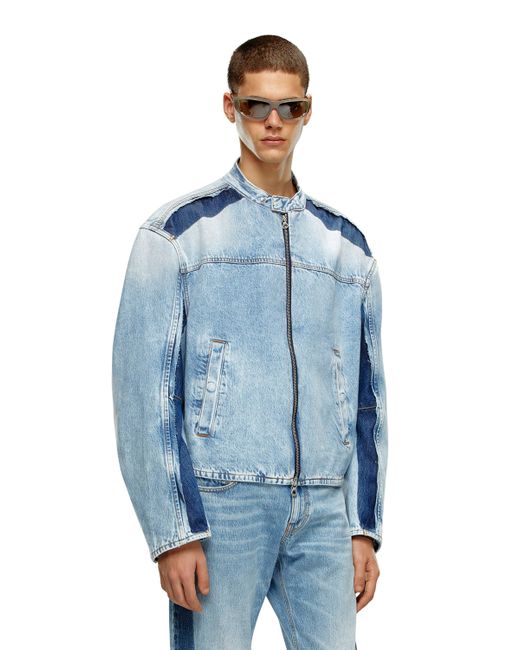 DIESEL Blue Zipped Jacket In Two-tone Denim for men
