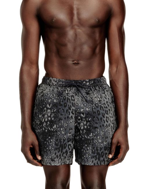 DIESEL Brown Swim Shorts With Animalier Print for men