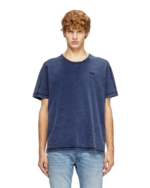 DIESEL Blue Distressed T-Shirt With Denim Effect for men