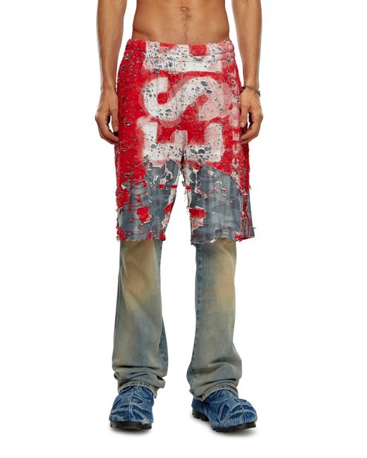 DIESEL Red Logo Shorts In Destroyed Jersey for men