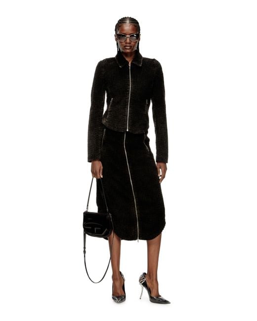 DIESEL Black Cotton Midi Skirt With Zipper