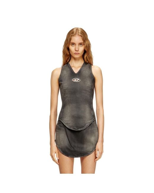 DIESEL Black Denim Top With A Used Effect