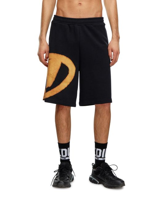 DIESEL Black Sweat Shorts With Bleached Logo for men