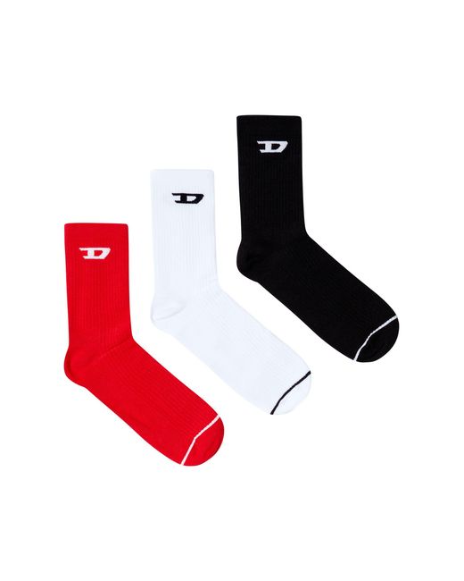 DIESEL Red Three-Pack Ribbed Socks With D Logo for men
