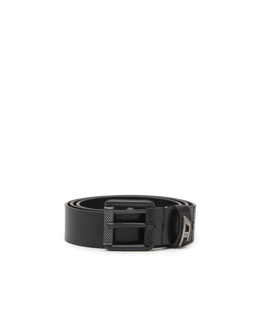 DIESEL Black 3.5Cm Shiny Leather Belt With Logo Loop for men